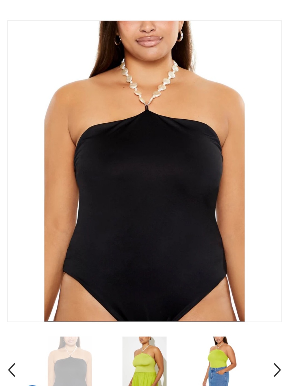 Forever 21 Black Halter Bodysuit with Pearl Embellishments